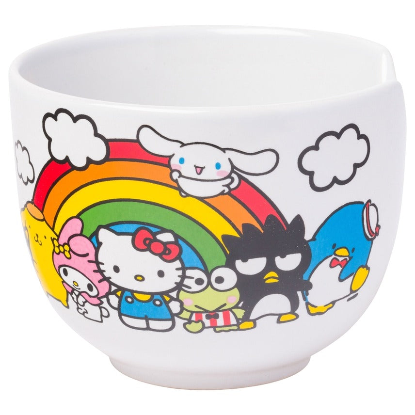 Sanrio Hello Kitty and Friends Rainbow Ceramic Ramen Rice Bowl with Chopsticks Microwave Safe 20 Ounces