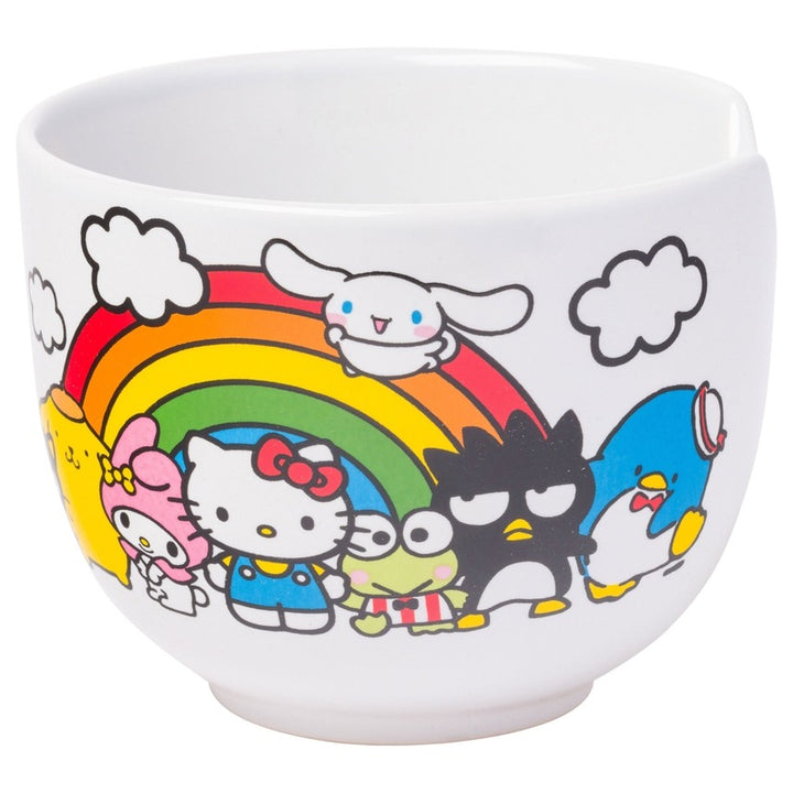 Sanrio Hello Kitty and Friends Rainbow Ceramic Ramen Rice Bowl with Chopsticks Microwave Safe 20 Ounces