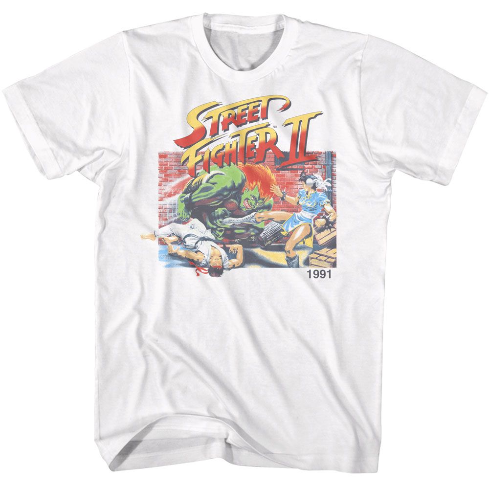 Street Fighter Faded Street Fighter 2 White Solid Adult Short Sleeve T-Shirt