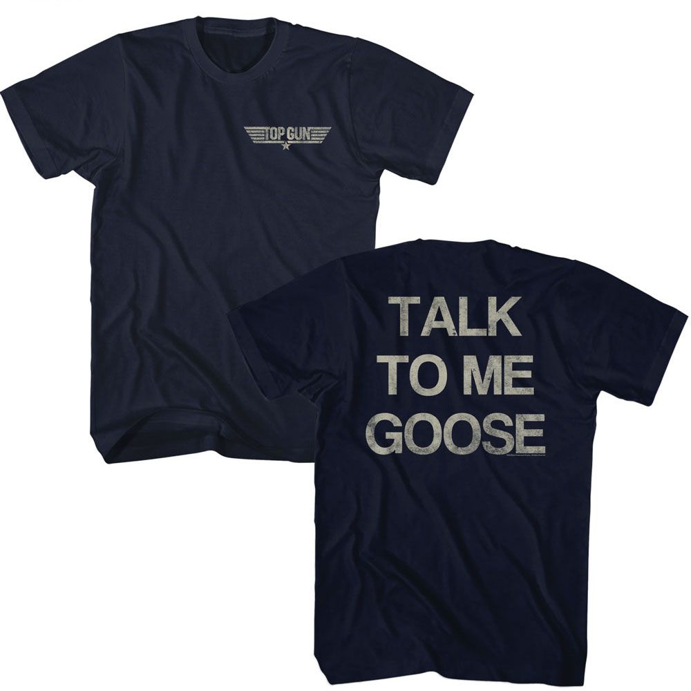 Top Gun Talk To Me Front And Back Navy Solid Adult Short Sleeve T-Shirt