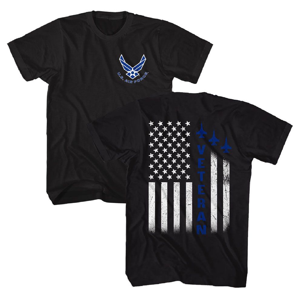 Air And Space Force SAF Air Force Vet Black Solid Adult Short Sleeve T-Shirt