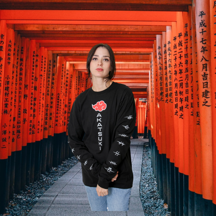 Naruto Shippuden Akatsuki Anti Village Symbols Cloud Anime Adult Unisex Long Sleeve T-Shirt