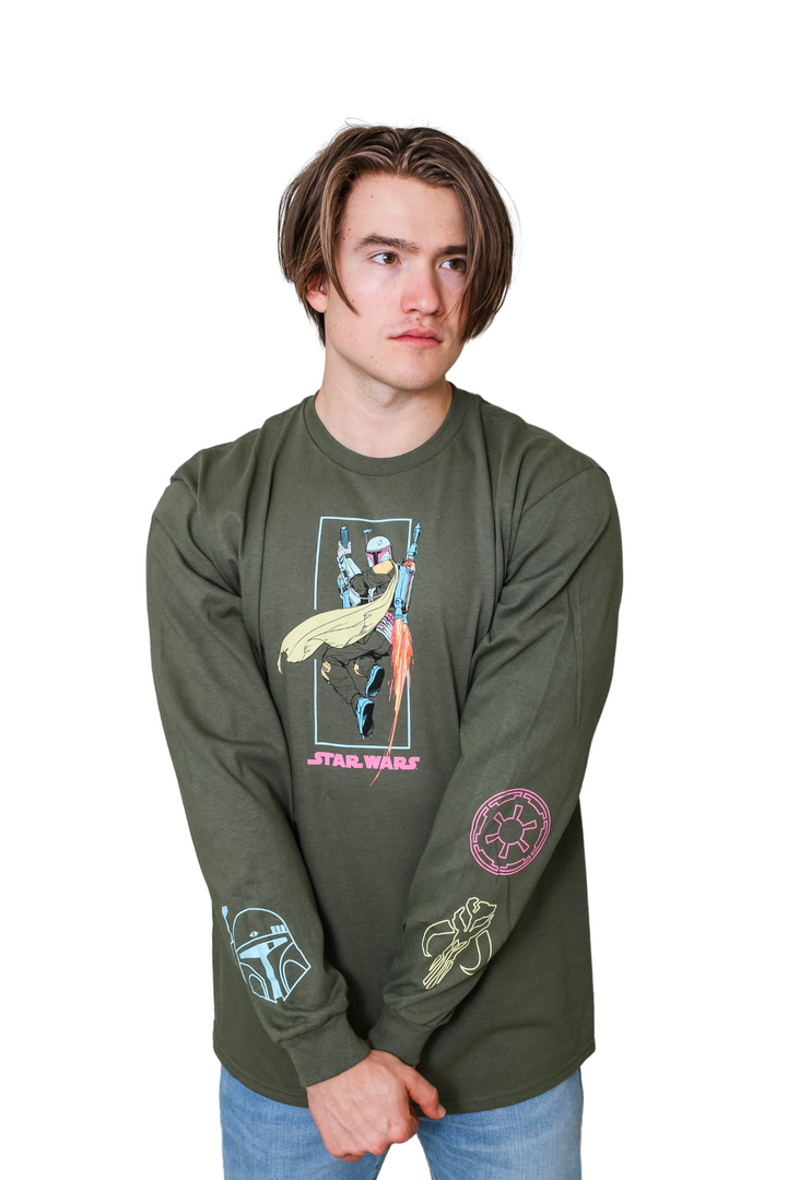 Star Wars Boba Fett Flying Box Adult Long Sleeve T Shirt