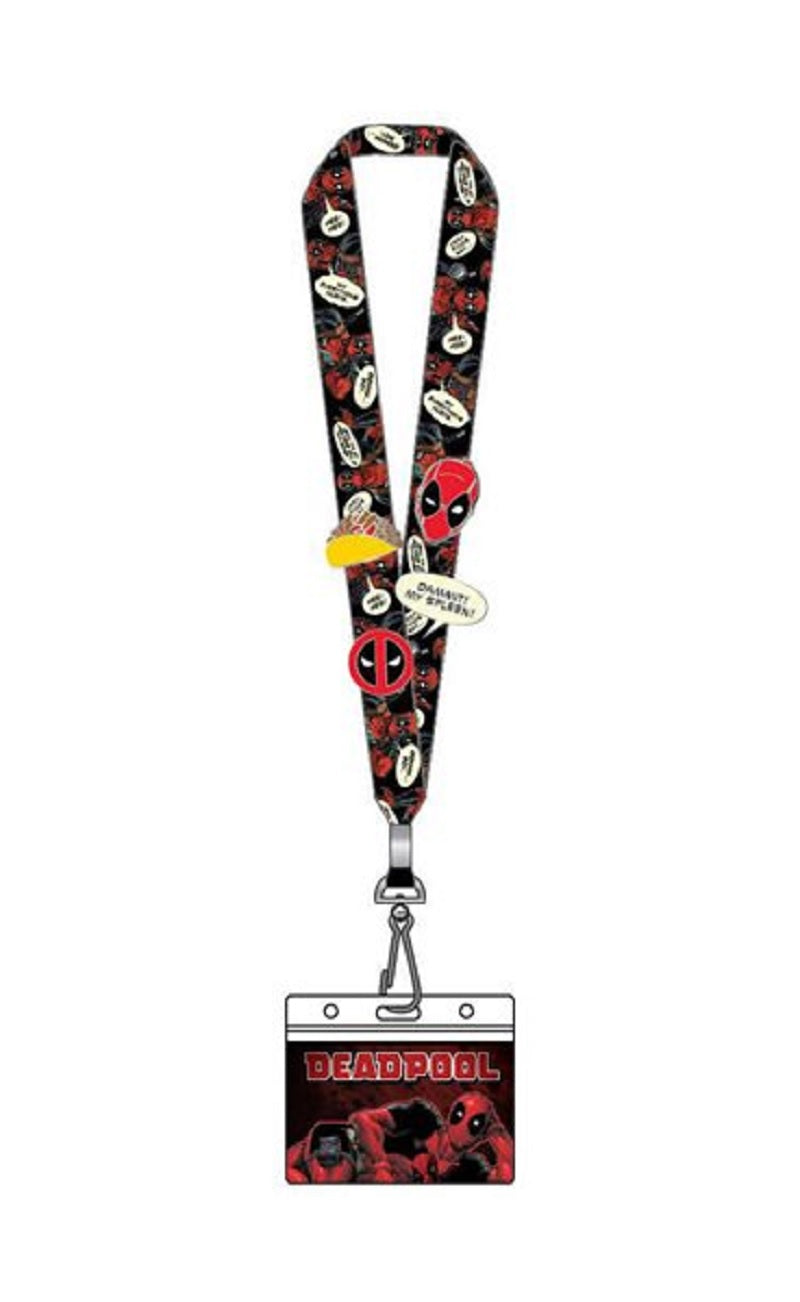 Loungefly Marvel Deadpool Lanyard with 4 Enamel Pins Set