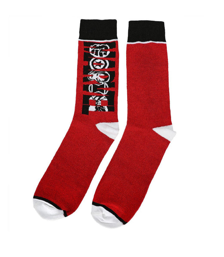 Marvel Comic Book Logo Superheroes Black And Red Crew Socks