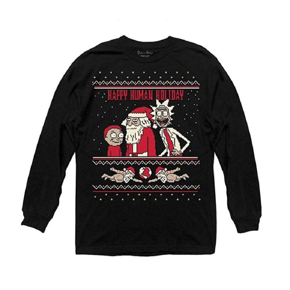 Rick and Morty Adult Unisex Happy Human Holiday Long Sleeve T-Shirt