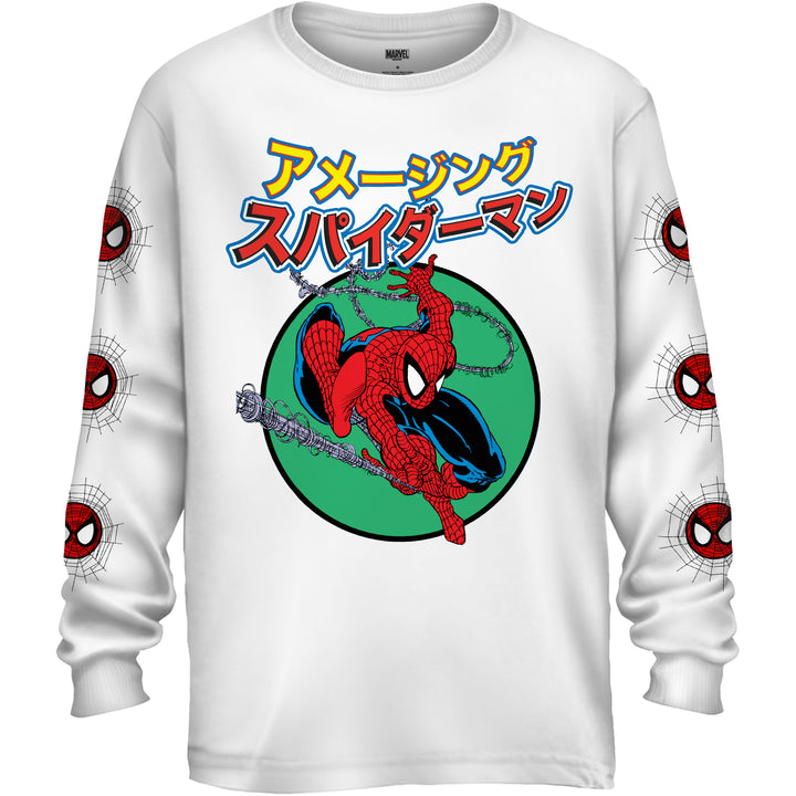 Spider-Man 90's Kanji Marvel Comics Adult Long Sleeve T-Shirt