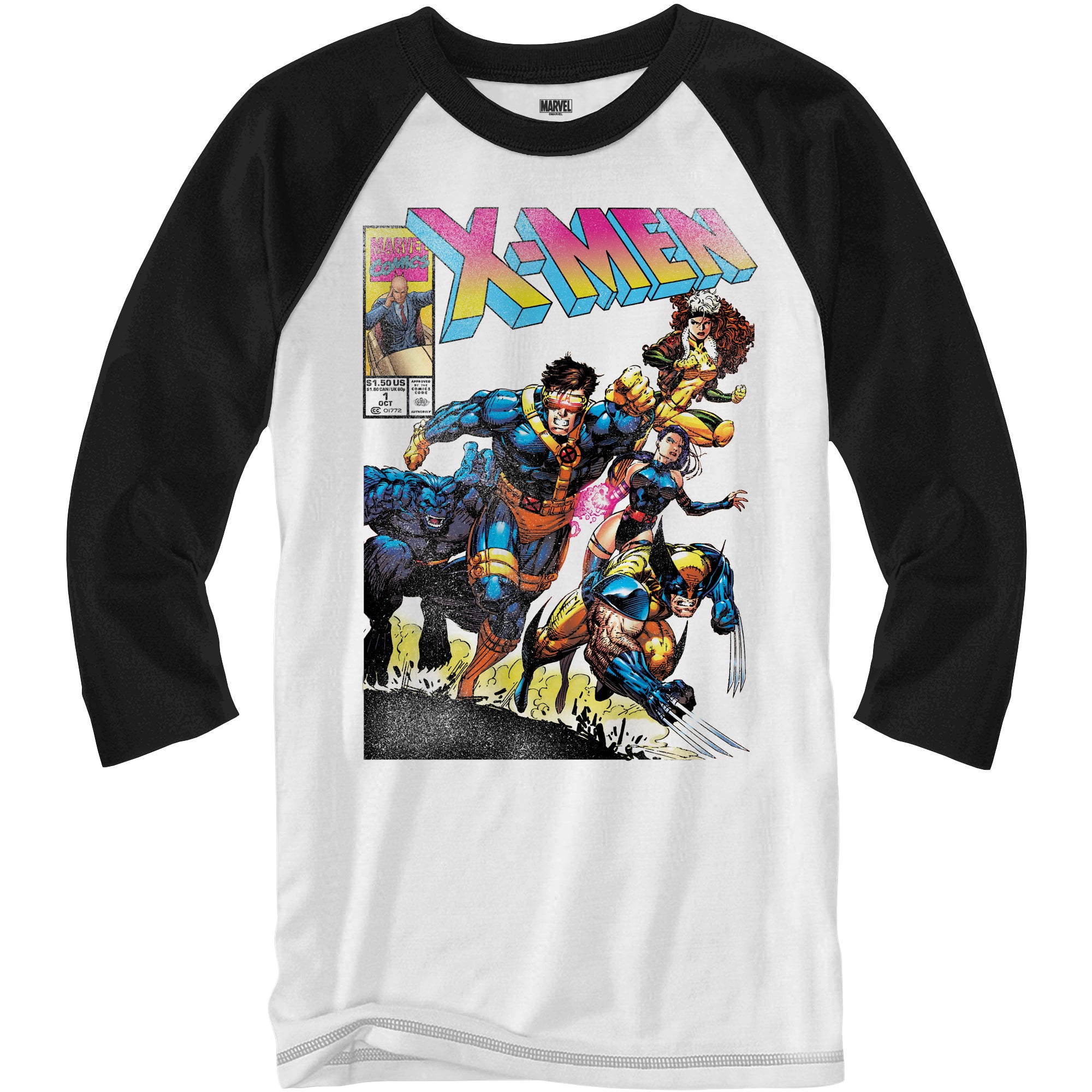 Marvel X-Men 90's Heroes Glow Cover Raglan Style 3/4 Length Sleeve