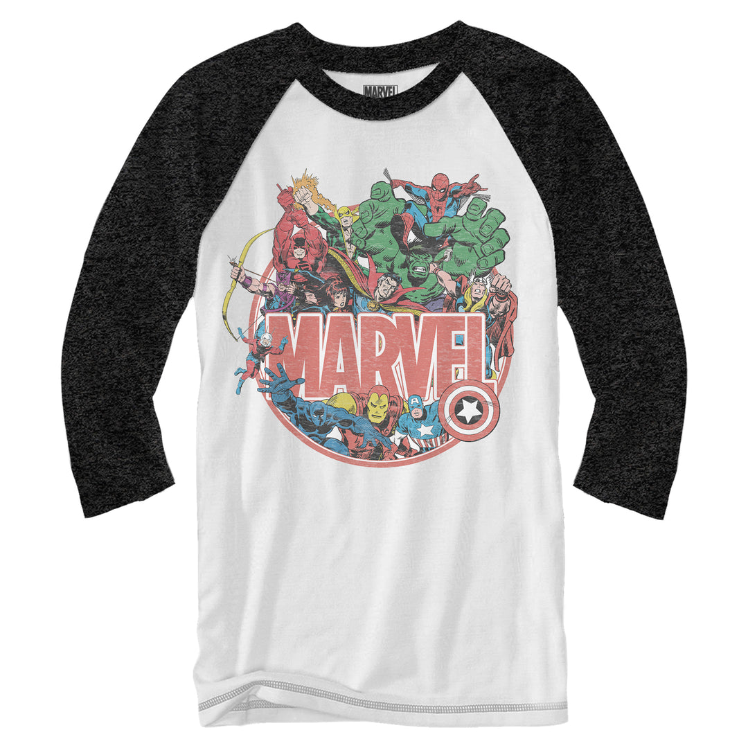 Marvel Retro Group Collage Adult Raglan Shirt