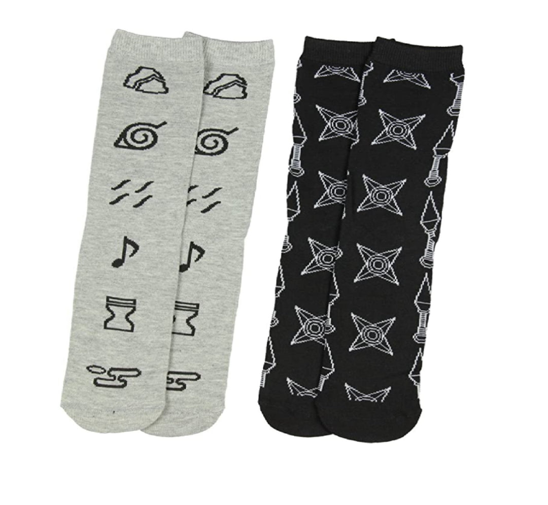 Naruto Shippuden Village Symbols Unisex 2 Pair Crew Cut Socks