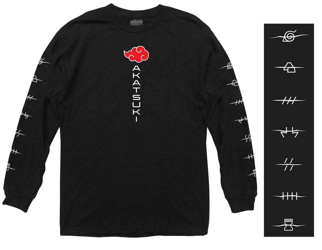 Naruto Shippuden Akatsuki Anti Village Symbols Cloud Anime Adult Unisex Long Sleeve T-Shirt