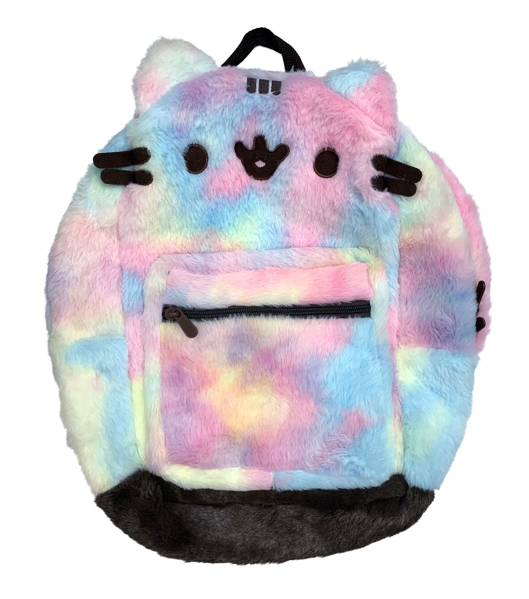 Pusheen The Cat Face Tie Dye Plush Backpack Bag with Front Pocket
