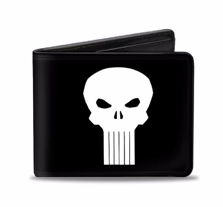 Punisher Marvel Comics White Skull Logo On Black Bi-Fold Wallet