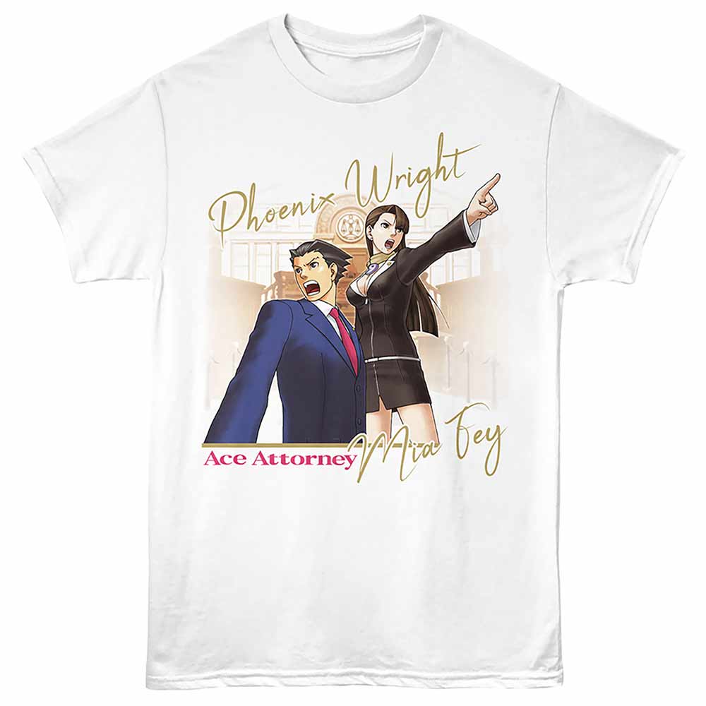 Ace Attorney - Wright And Fey - Front Print Adult Short Sleeve Solid T-Shirt - White