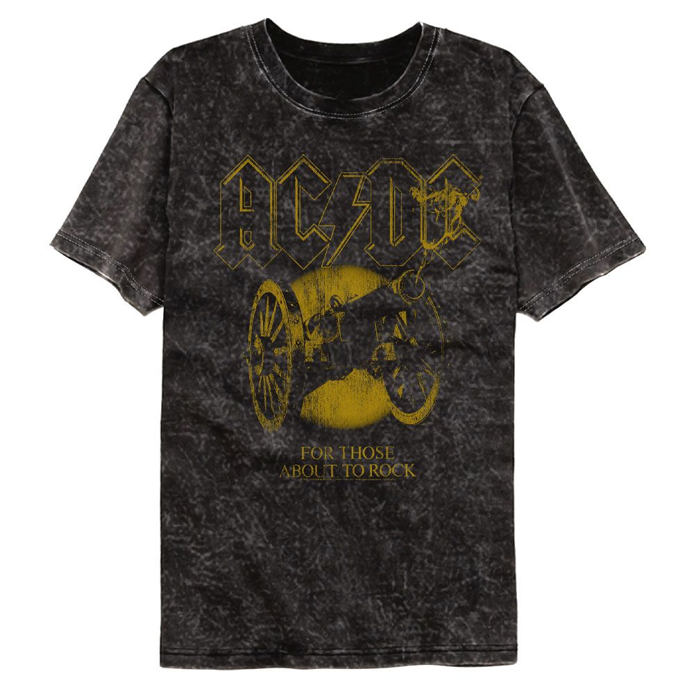 ACDC Monochrome For Those About To Rock Officially Licensed Adult Short Sleeve Mineral Wash T-Shirt
