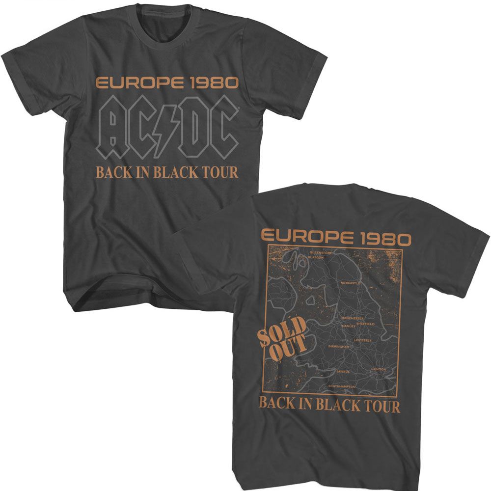 ACDC - Europe 1980 - American Classics - Solid Gray Adult Short Sleeve T-Shirt