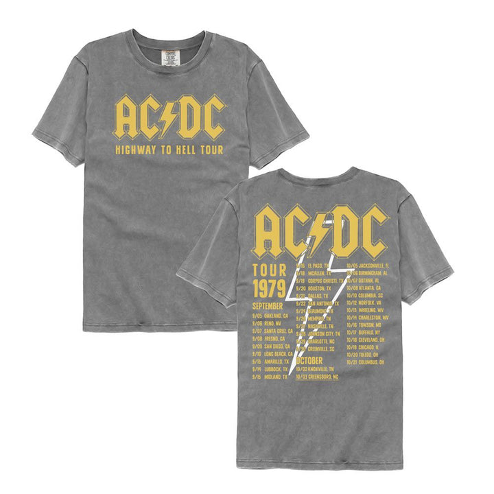 ACDC - Highway To Hell Tour 1979 - American Classics - Solid Gray Adult Short Sleeve Comfort Color T-Shirt