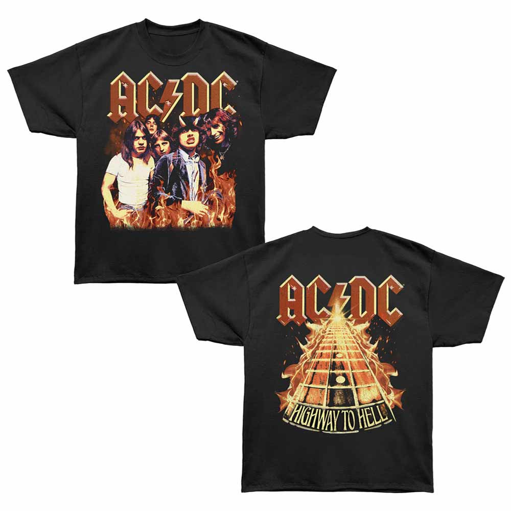 AC/DC - Highway To Hell Road - Bronx Oversized Short Sleeve T-Shirt - Front & Back Print - Black