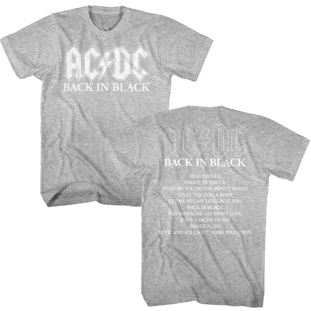 ACDC - Back In Black Album - American Classics - Heather Gray Adult Short Sleeve T-Shirt