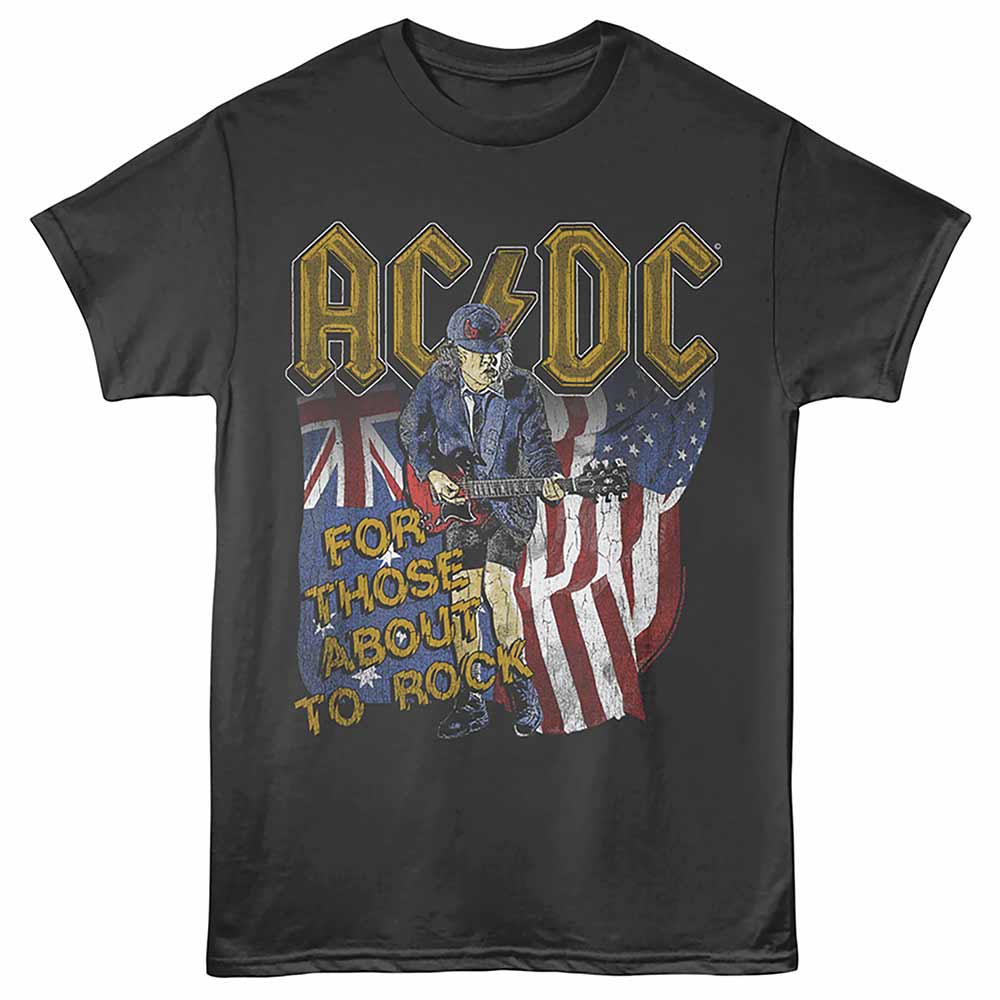 ACDC - Australia And USA Flags - Front Print Adult Short Sleeve Solid T-Shirt - Smoke