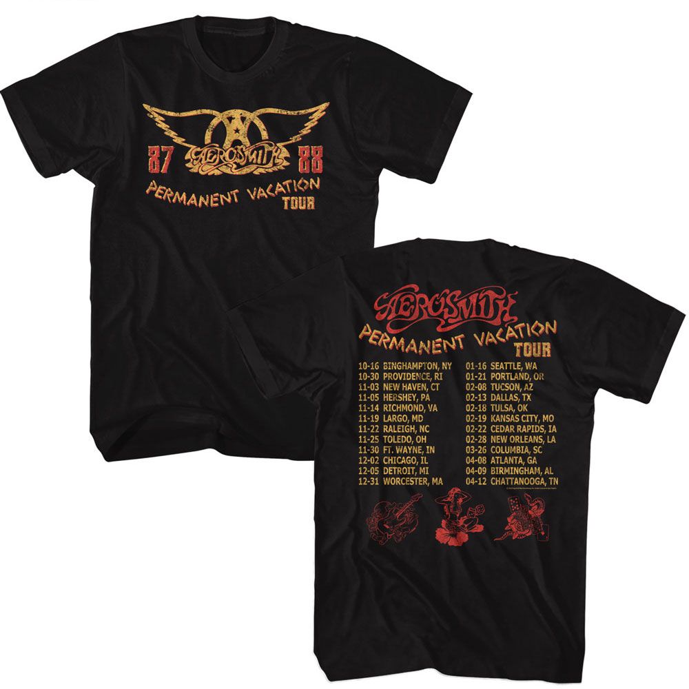 Aerosmith - Permanent Tour 87-88 - American Classics - Solid Black Adult Short Sleeve T-Shirt