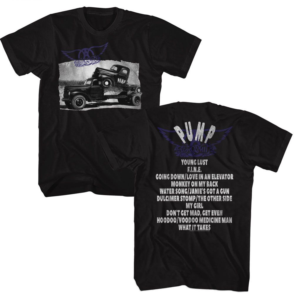 Aerosmith - Pump Album - American Classics - Solid Black Adult Short Sleeve T-Shirt