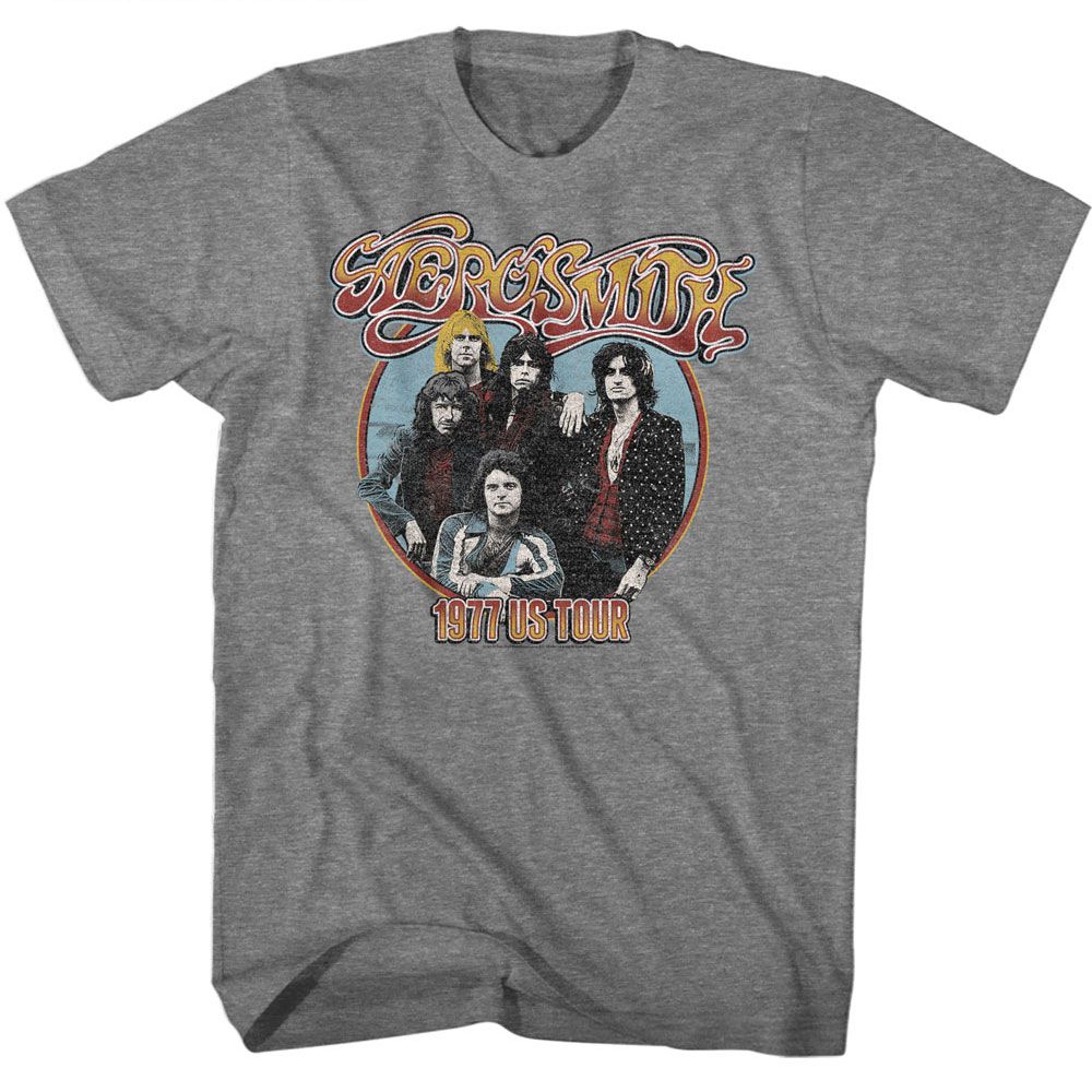 Aerosmith - 1977 Tour - American Classics - Heather Gray Adult Short Sleeve T-Shirt