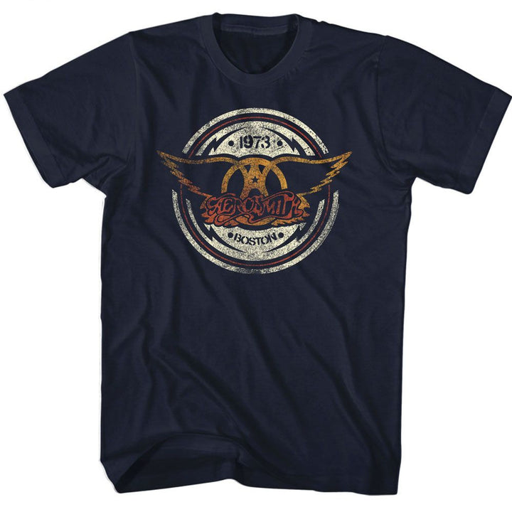 Aerosmith - Circle - American Classics - Solid Blue Adult Short Sleeve T-Shirt