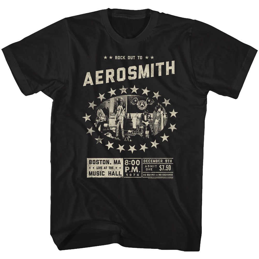 Aerosmith - Boston Music Hall - American Classics - Solid Black Adult Short Sleeve T-Shirt