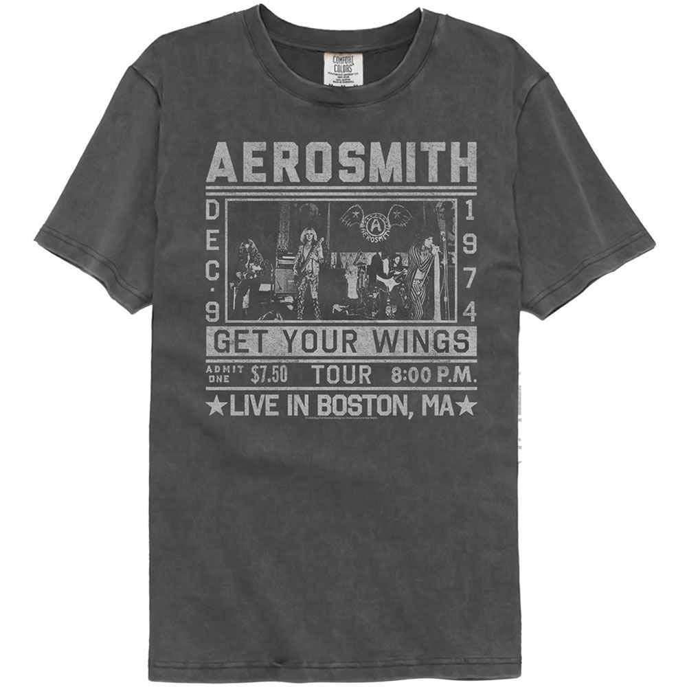 Aerosmith Wings Tour 74 Officially Licensed Adult Short Sleeve Washed Black T-Shirt
