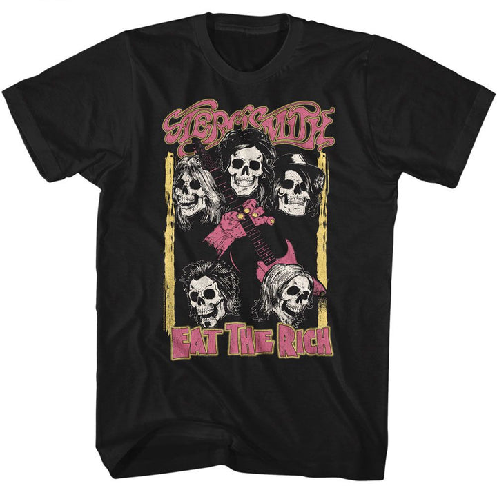 Aerosmith - Skulls Recolor - American Classics - Solid Black Adult Short Sleeve T-Shirt