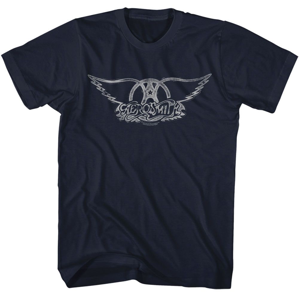 Aerosmith - Wings Logo Light - American Classics - Solid Blue Adult Short Sleeve T-Shirt