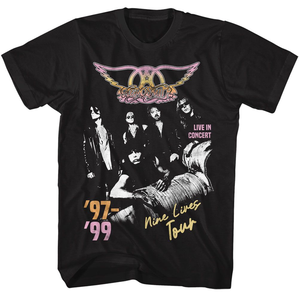 Aerosmith - Nine Lives Tour - American Classics - Solid Black Adult Short Sleeve T-Shirt