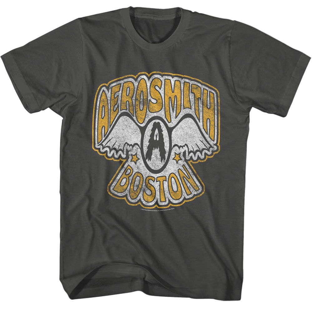 Aerosmith - Vintage Logo Boston - American Classics - Solid Gray Adult Short Sleeve T-Shirt