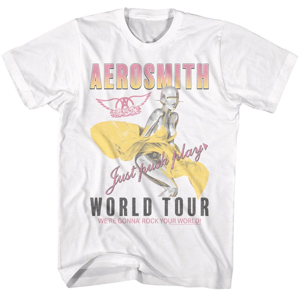 Aerosmith - Just Push Play - American Classics - Solid White Adult Short Sleeve T-Shirt