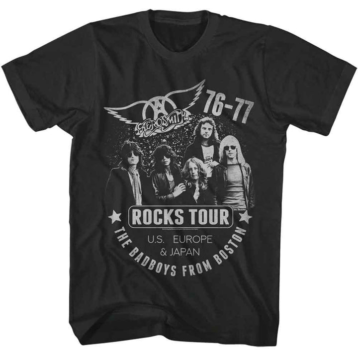 Aerosmith - 76 77 Rocks Tour - Officially Licensed - Gray Solid Front Print Adult Short Sleeve T-Shirt