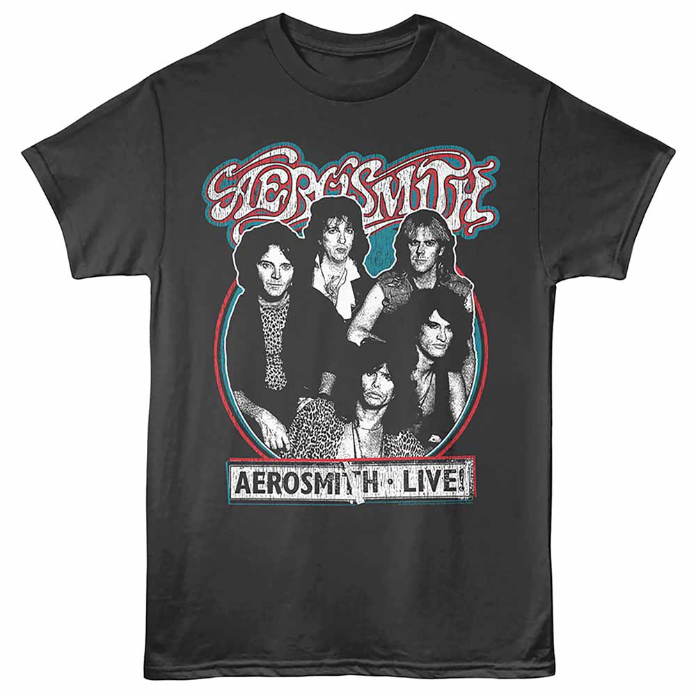 Aerosmith - Weathered Circle - Front Print Adult Short Sleeve Solid T-Shirt - Smoke