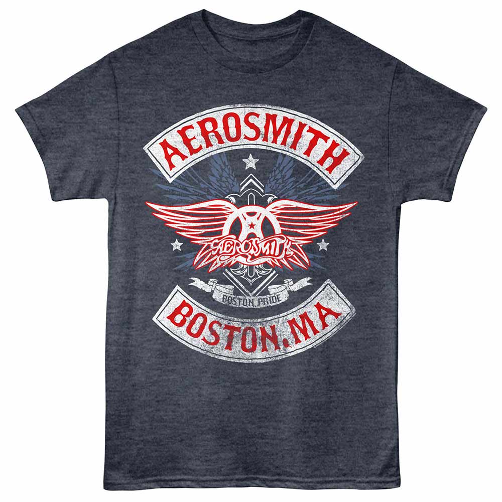 Aerosmith - Boston - Adult Unisex Short Sleeve T-Shirt - Navy Heather