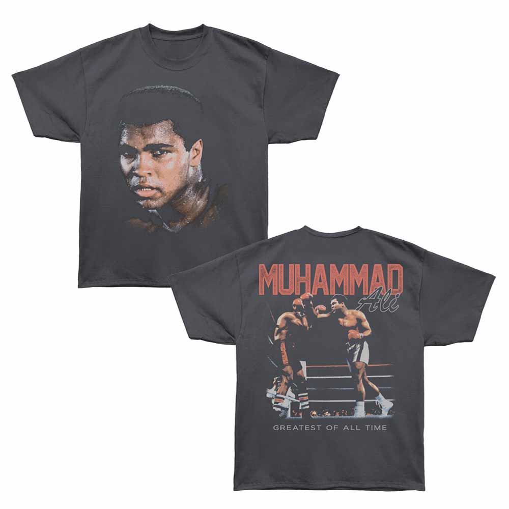 Muhammad Ali - Head And Fight - Bronx Oversized Short Sleeve T-Shirt - Front & Back Print - Gray