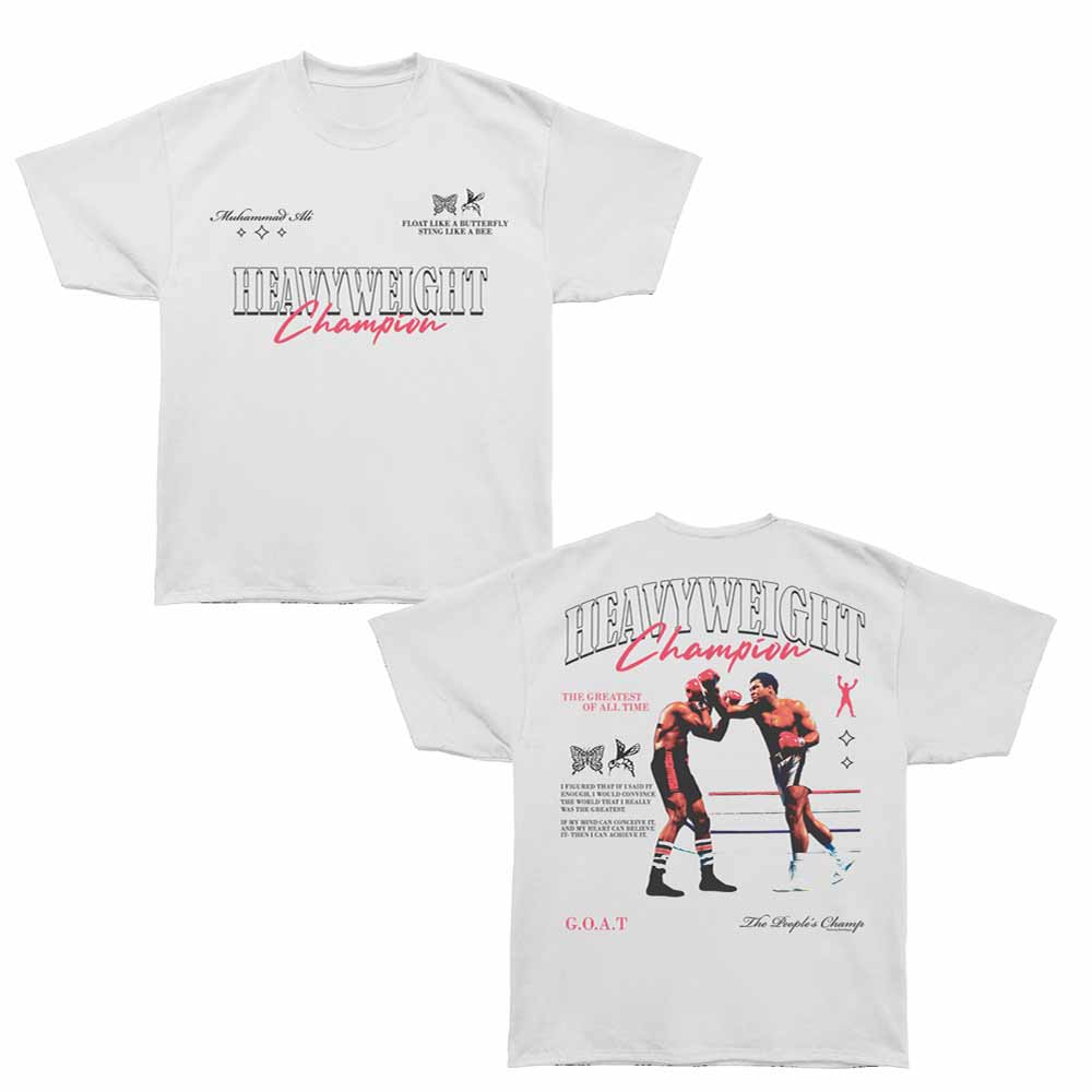Muhammad Ali - Heavyweight Champion - Bronx Oversized Short Sleeve T-Shirt - Front & Back Print - White
