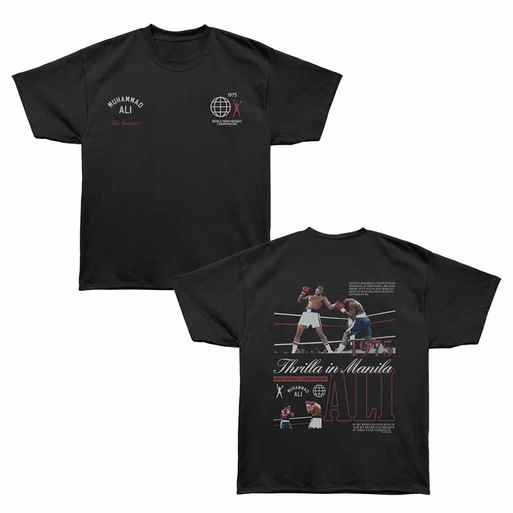 Muhammad Ali - Thrilla In Manila - Bronx Oversized Short Sleeve T-Shirt - Front & Back Print - Black