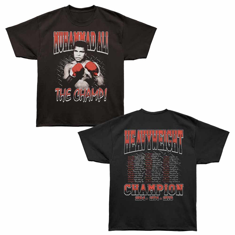 Muhammad Ali - Fight Tour - Bronx Oversized Short Sleeve T-Shirt - Front & Back Print - Black