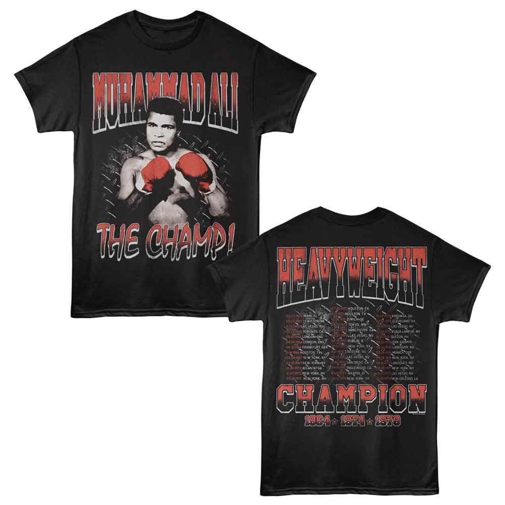 Muhammad Ali - Fight Tour - American Classics - Black Solid Adult Short Sleeve T-Shirt