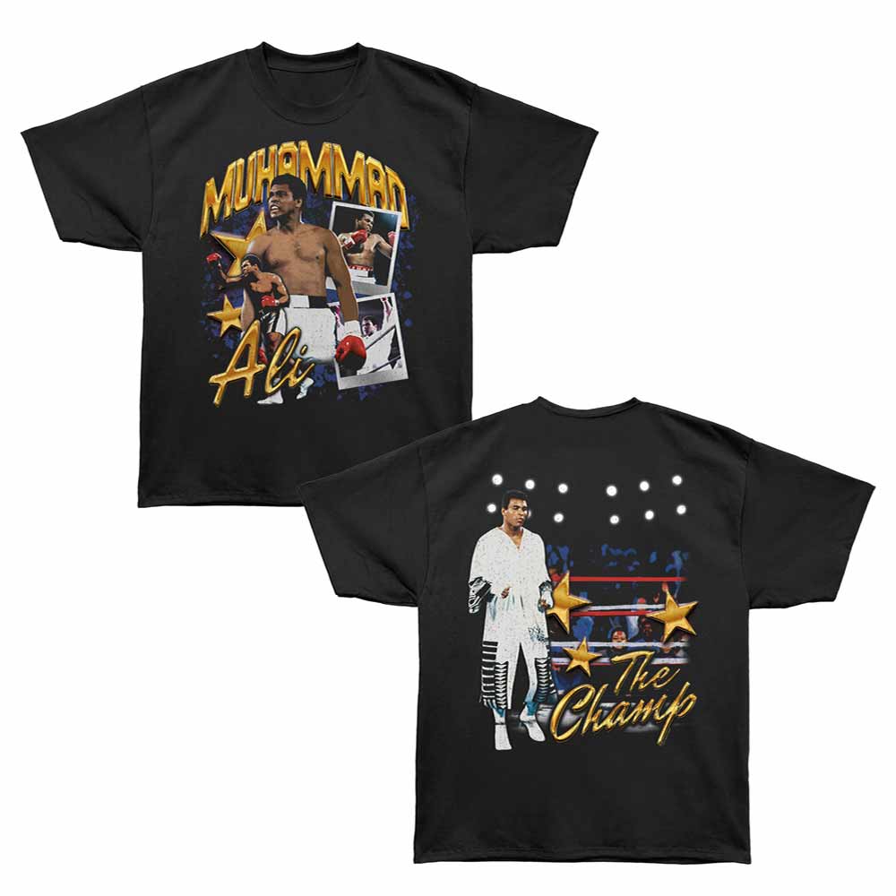 Muhammad Ali - The Champ Stars - Bronx Oversized Short Sleeve T-Shirt - Front & Back Print - Black