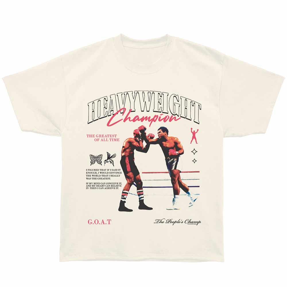 Muhammad Ali - Heavyweight Champion - Bronx Oversized Short Sleeve T-Shirt - Front Print - Off-White