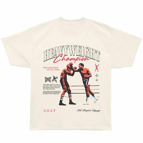 Muhammad Ali - Heavyweight Champion - Bronx Oversized Short Sleeve T-Shirt - Front Print - Off-White
