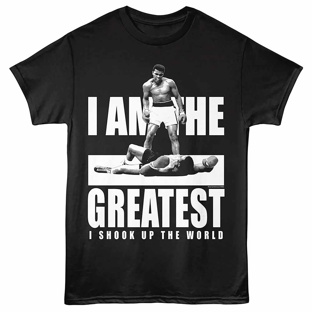 Muhammad Ali - Shook Up - Front Print Adult Short Sleeve Solid T-Shirt - Black