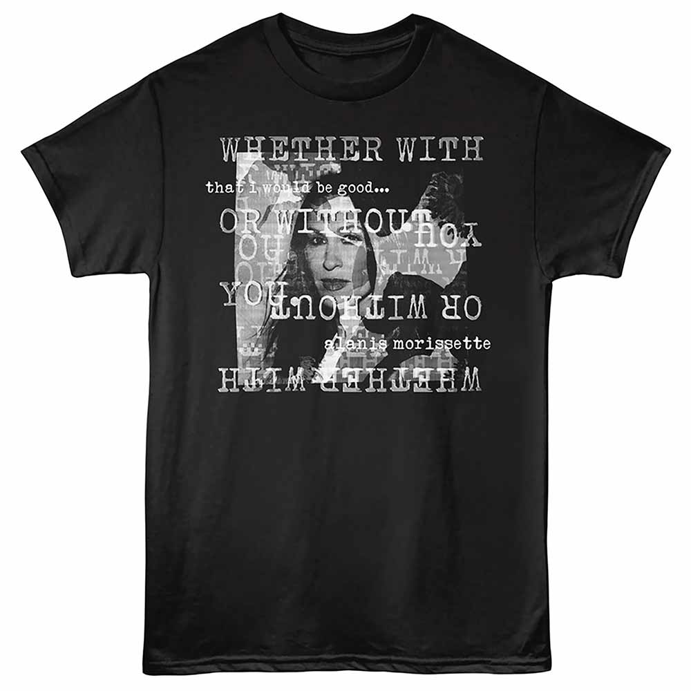 Alanis Morissette - With Or Without - Front Print Adult Short Sleeve Solid T-Shirt - Black