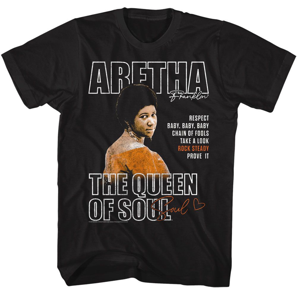 Aretha Franklin - Queen Of Soul - American Classics - Solid Black Adult Short Sleeve T-Shirt