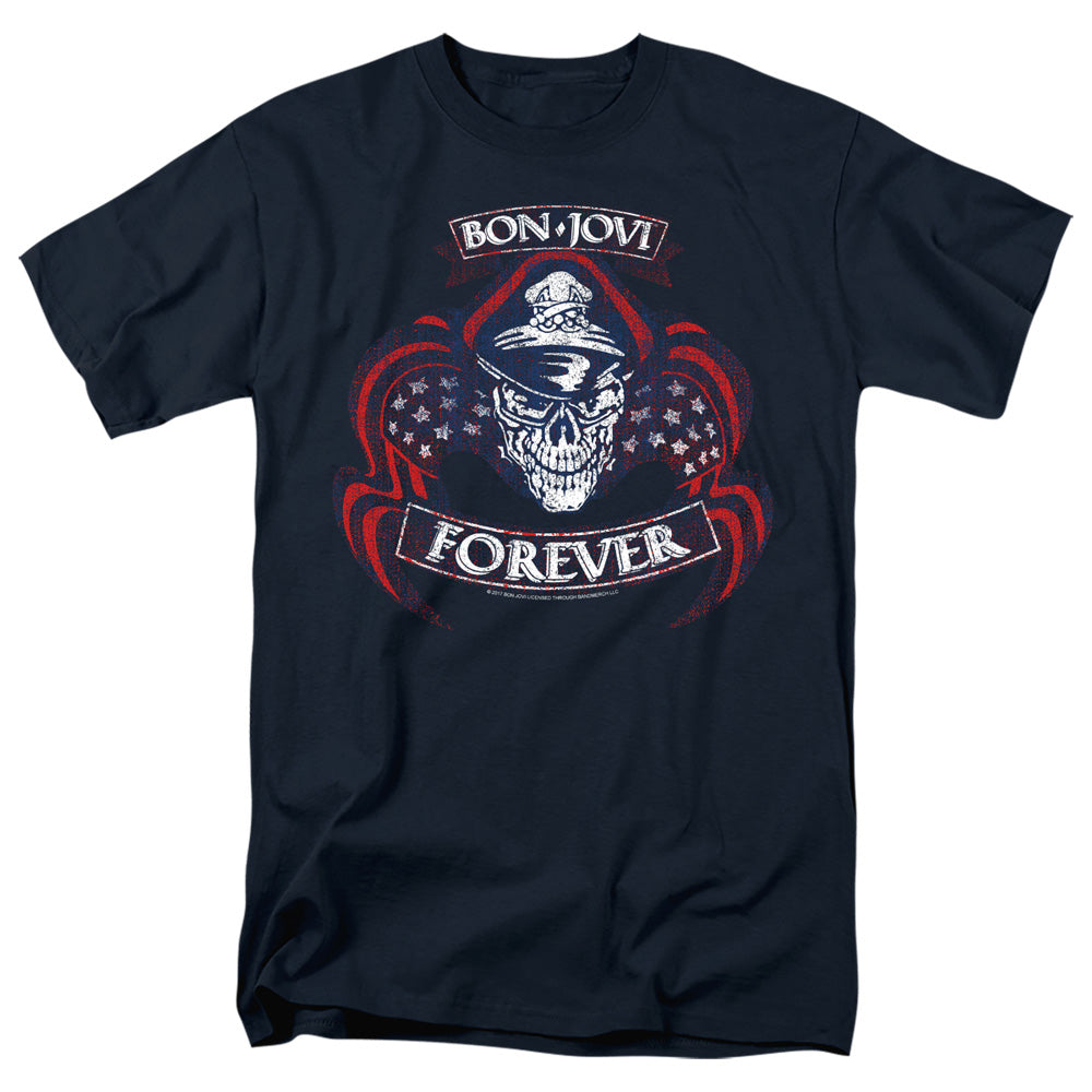 Bon Jovi - Forever Skull - Adult Unisex Short Sleeve T-Shirt - Blue